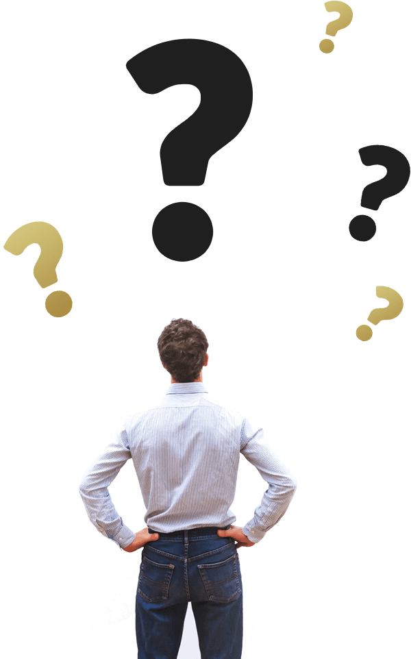 Image depicting a man with question marks above his head
